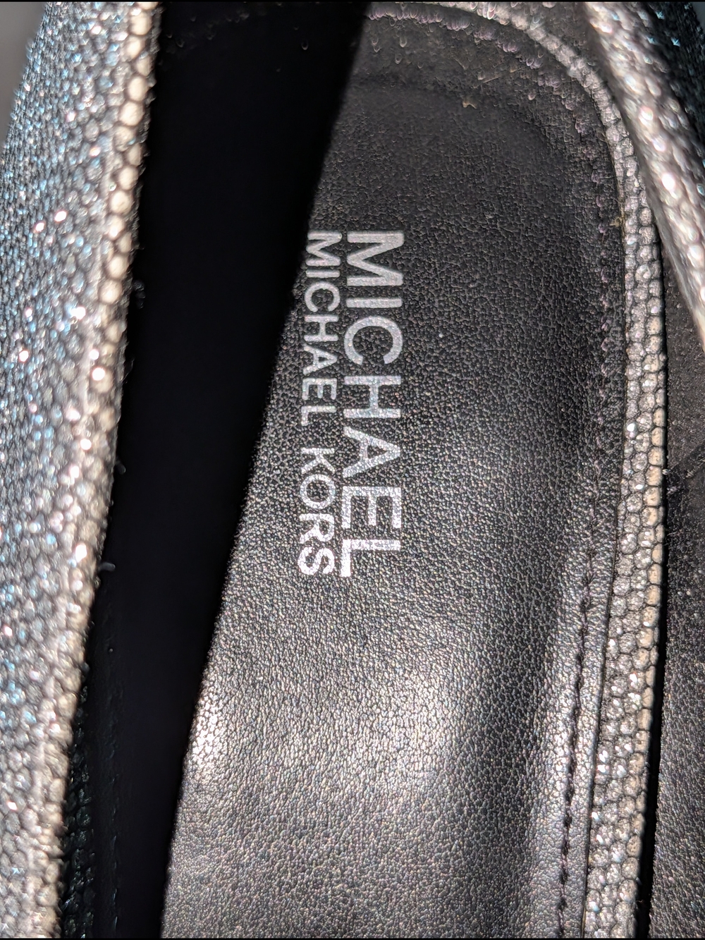 Michael Kors Silver Glitter Block Heel Pumps with Ribbed Metallic Heel - Picture 3 of 4